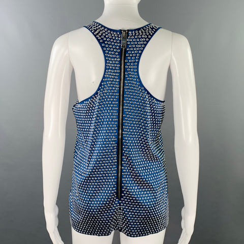 BURBERRY PRORSUM Size M Blue Silver Silk Blend Studded Racerback Dress Top