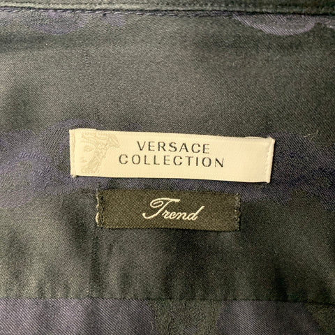 VERSACE COLLECTION Size M Navy Purple Cotton Tuxedo Long Sleeve Shirt