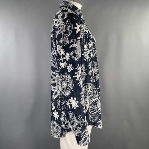 CHEMISE ENGINEERED GARMENTS EN COTON BRODÉ INDIGO À BOUTONS PRESSION