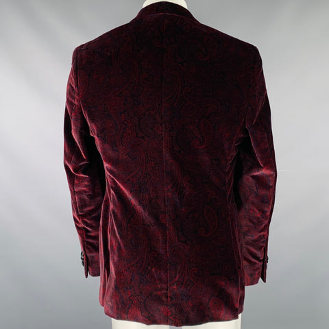 JOSEPH ABBOUD Size 40 Black Burgundy Paisley Cotton Tuxedo Sport Coat