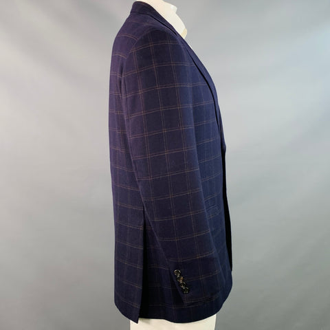GIANLUCA ISAIA Chest Size 42 Long Navy Beige Window Pane Wool Sport Coat