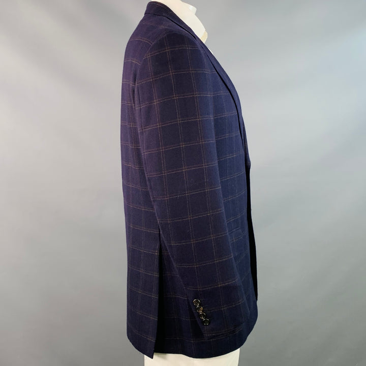 GIANLUCA ISAIA Chest Size 42 Long Navy Beige Window Pane Wool Sport Coat