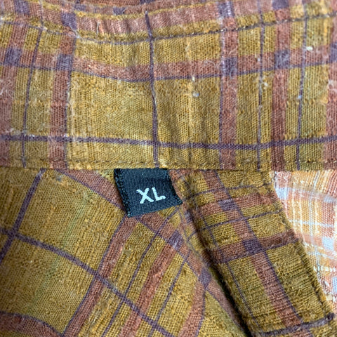 BEVILACQUA Size XL Brown Purple Checkered Cotton Blend Long Sleeve Shirt