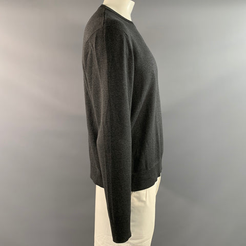 GUCCI Size XL Grey Dark Grey Knitted Silk Cotton Crew Neck Pullover