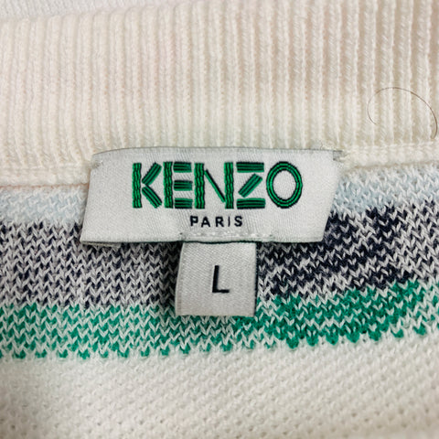 KENZO Size L White Multi Color Logo Cotton Polyester Short Sleeve Pullover