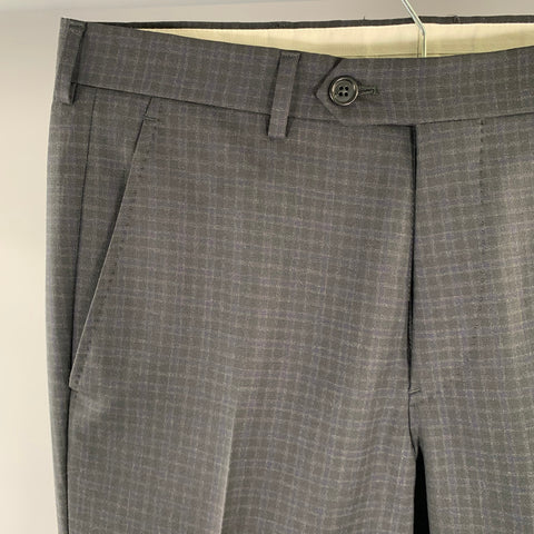 ARMANI COLLEZIONI Size 32 Black Charcoal Plaid Wool Flat Front Dress Pants
