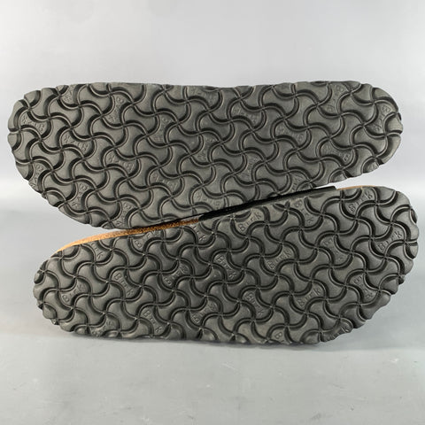 BIRKENSTOCK Size 11 Black Tan Solid Leather Slide Sandals