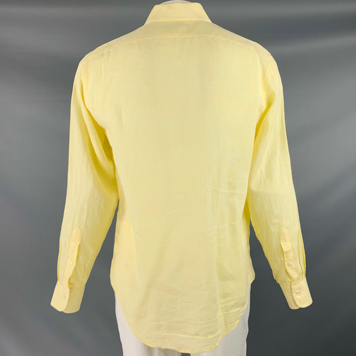 SAKS FIFTH AVENUE Size L Yellow Linen Button Up Long Sleeve Shirt