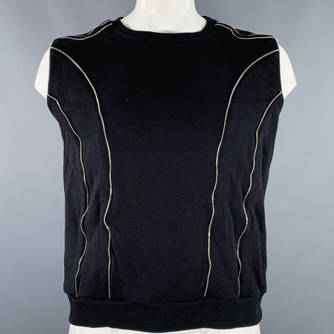 SAINT LAURENT Size XXL Black Silver Zippers Cotton Crew Neck Sweatshirt
