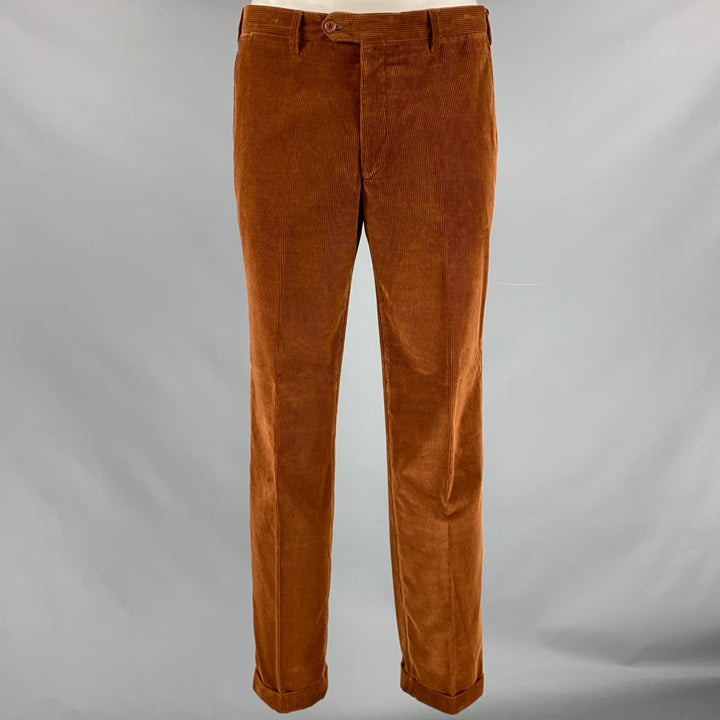 LUCIANO BARBERA Size 34 Rust Orange Corduroy Cotton Cuffed Casual Pants