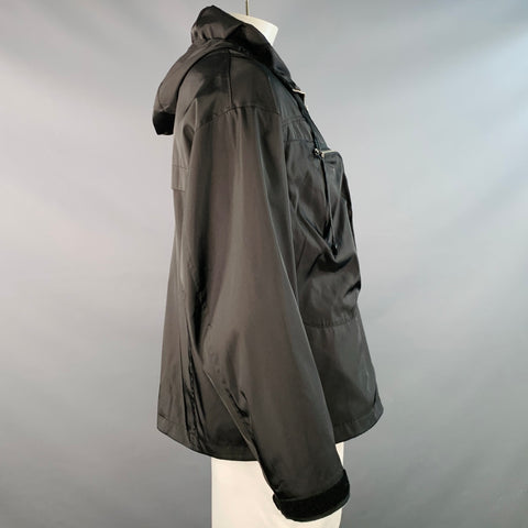 GRAILZ Size L Black Nylon Hooded Zip Pockets Jacket