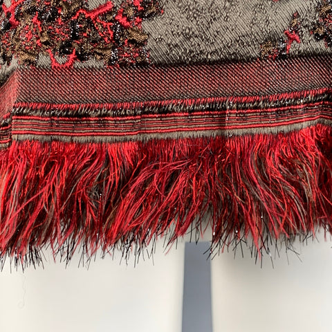 DRIES VAN NOTEN Size M Brown Red Jacquard Brocade Fringed Dress Top