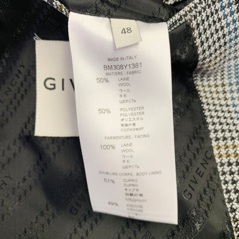 GIVENCHY Size 38 Grey Black Purple Plaid Contrast Trim Wool Blend Sport Coat