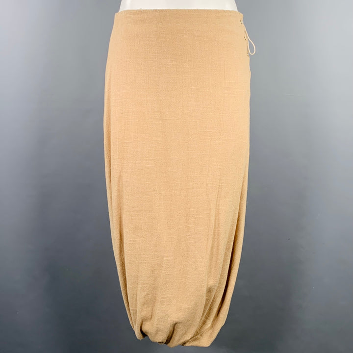 HAZEL BROWN Size S Beige Natural Linen Bubble Hem Skirt