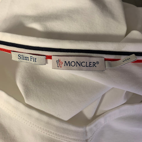 MONCLER Size XL White Cotton Blend V Neck T Shirt