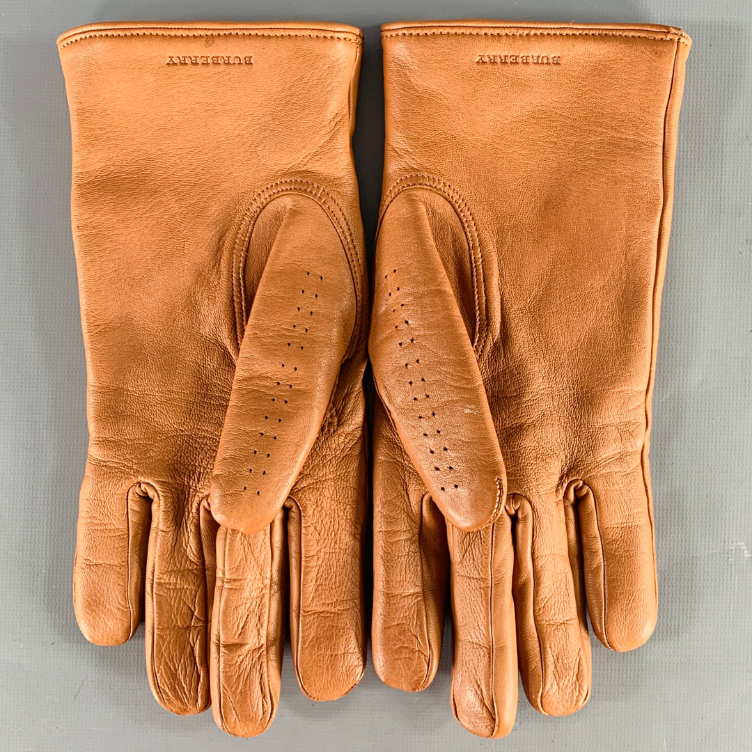 BURBERRY LONDON Size 8 Tan Perforated Leather Gloves