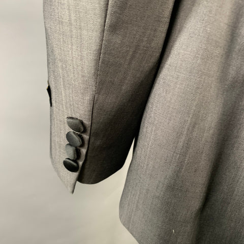 TED BAKER Size 42 Long Grey Black Wool Mohair Shawl Collar Sport Coat
