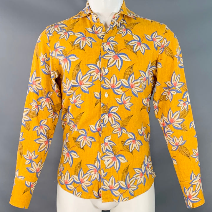 SEAPLANE Size XXS Yellow Red White Floral Cotton Spread Collar Long Sleeve Shirt