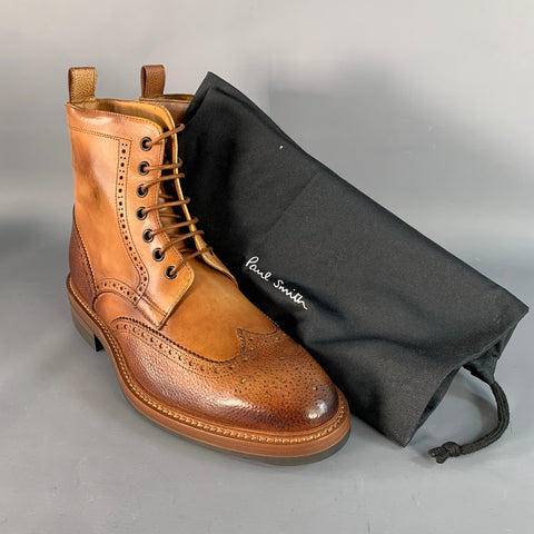 PAUL SMITH Size 8 Tan Brown Antique Leather Wingtip Lace-Up Boots