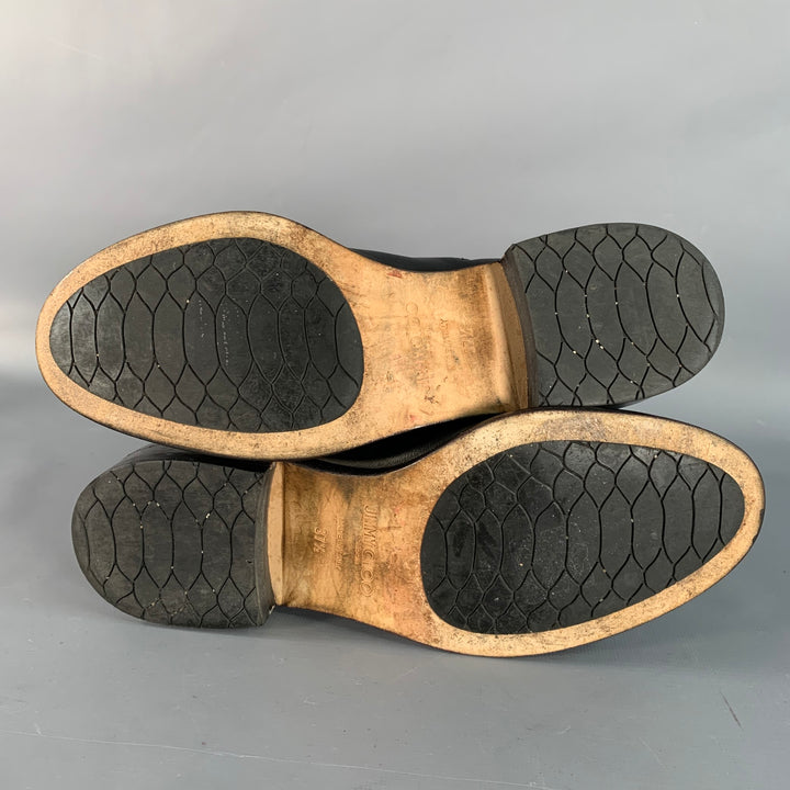 JIMMY CHOO Size 7.5 Black Leather Studded Belted Side Zipper Ankle Boots