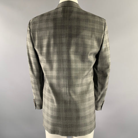 VALENTINO Size 38 Grey Black Glen Check Virgin Wool Peak Lapel Sport Coat