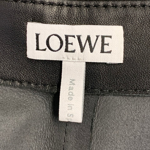 LOEWE Size 2 Black Leather Mixed Materials Lambskin Leather Jacket Blazer