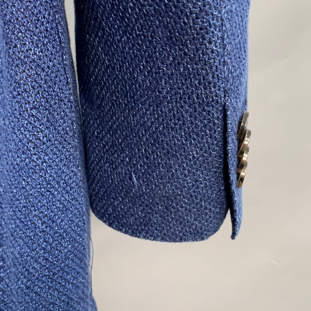 SUITSUPPLY Size 44 Blue Woven Silk Linen Notch Lapel Sport Coat