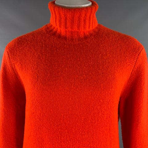 TODD SNYDER Size M Orange Knitted Wool Blend Turtleneck Sweater