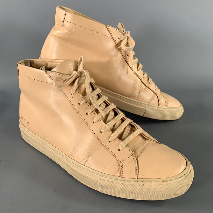 COMMON PROJECTS Size 8 Peach Leather High Top Sneakers