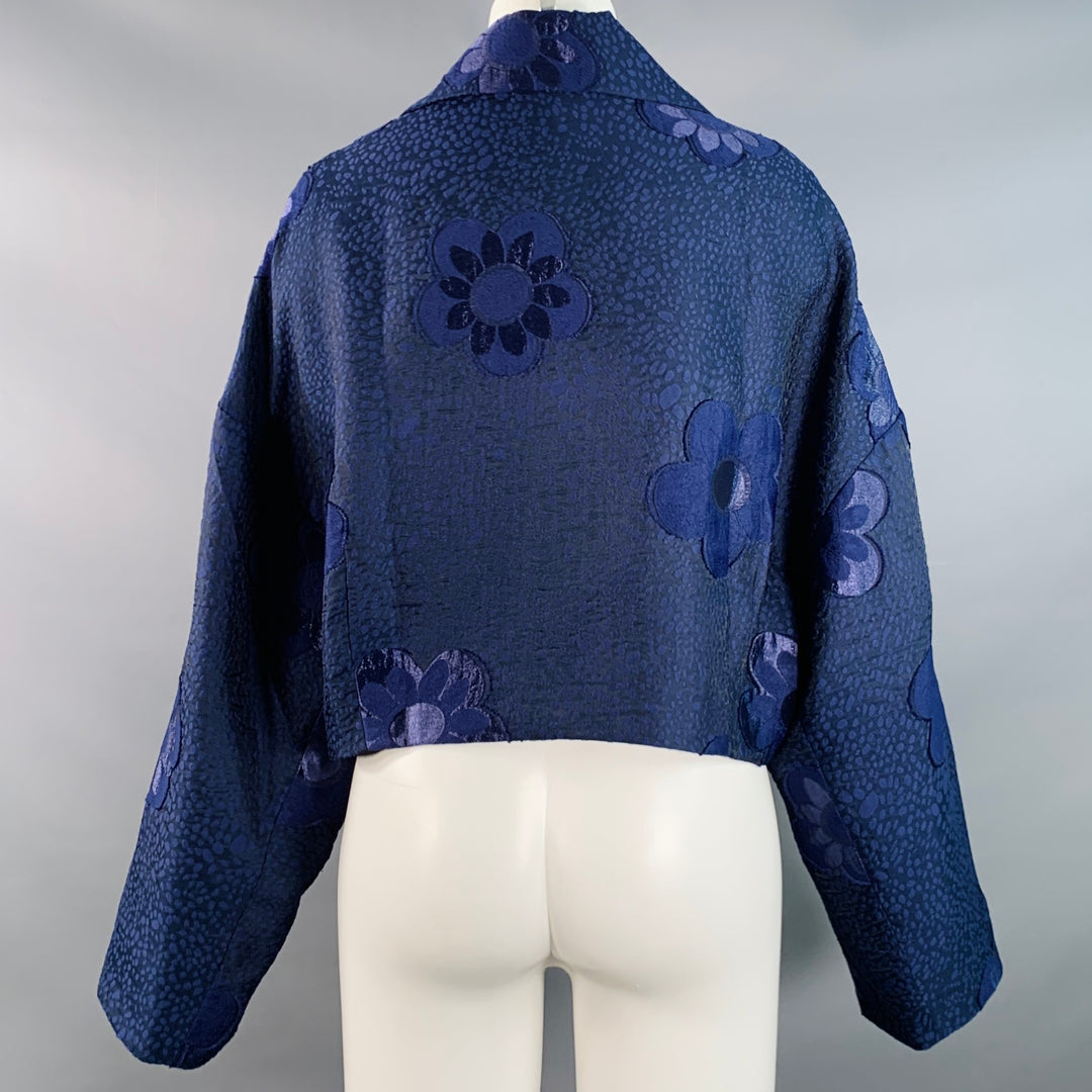 BAUM UND PFERDGARTEN Size M Navy Blue Jacquard Floral One Pocket Shirt Jacket