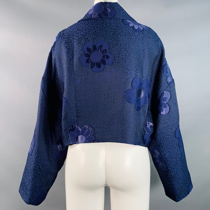 BAUM UND PFERDGARTEN Size M Navy Blue Jacquard Floral One Pocket Shirt Jacket