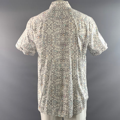 ROBERT GRAHAM Size XXL White Multi Color Geometric Cotton Short Sleeve Shirt