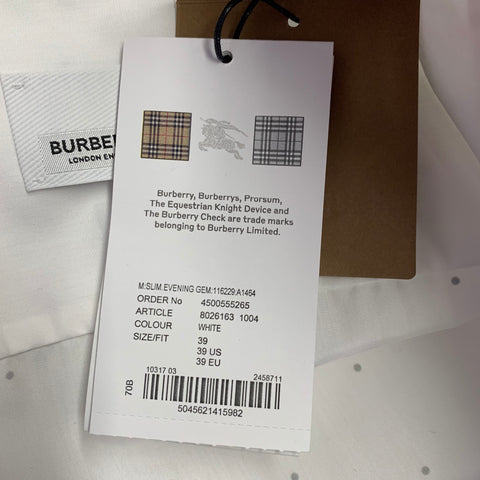 BURBERRY Size S Evening Gem White Embellishment Cotton Tuxedo Long Sleeve Shirt
