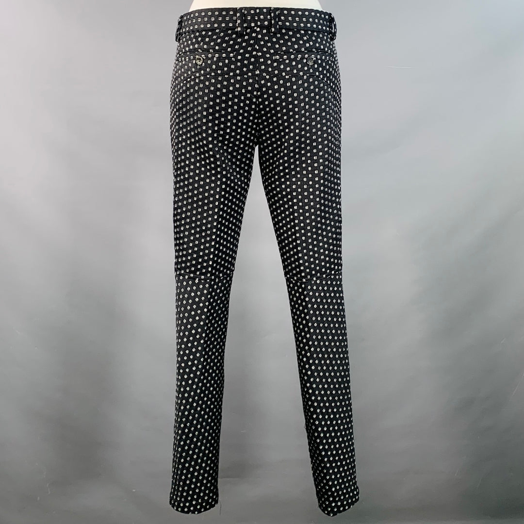 MR TURK Size 36 Regular Black White Perforated Polyester Notch Lapel Suit