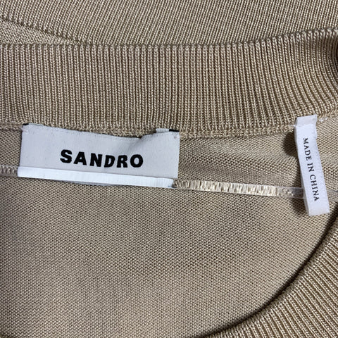 SANDRO Size L Beige Knit Acetate Blend Crew Neck T-shirt
