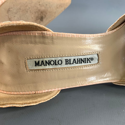 MANOLO BLAHNIK Size 9 Beige Leather Lizard Embossed Pointed Toe Pumps