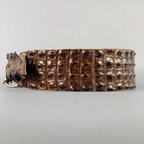 Ceinture vintage en cuir de crocodile marron