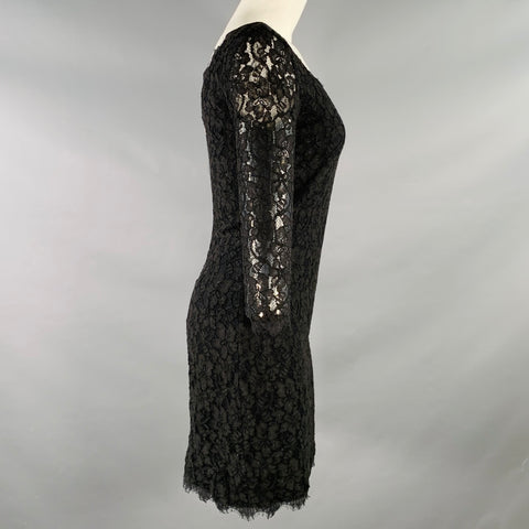 DIANE VON FURSTENBERG Size 4 Zarita Black Rayon Blend Lace Scoop Neck 3/4 Sleeves Dress