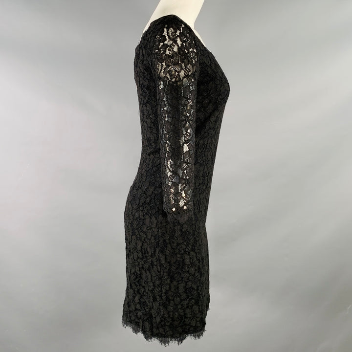 DIANE VON FURSTENBERG Size 4 Zarita Black Rayon Blend Lace Scoop Neck 3/4 Sleeves Dress