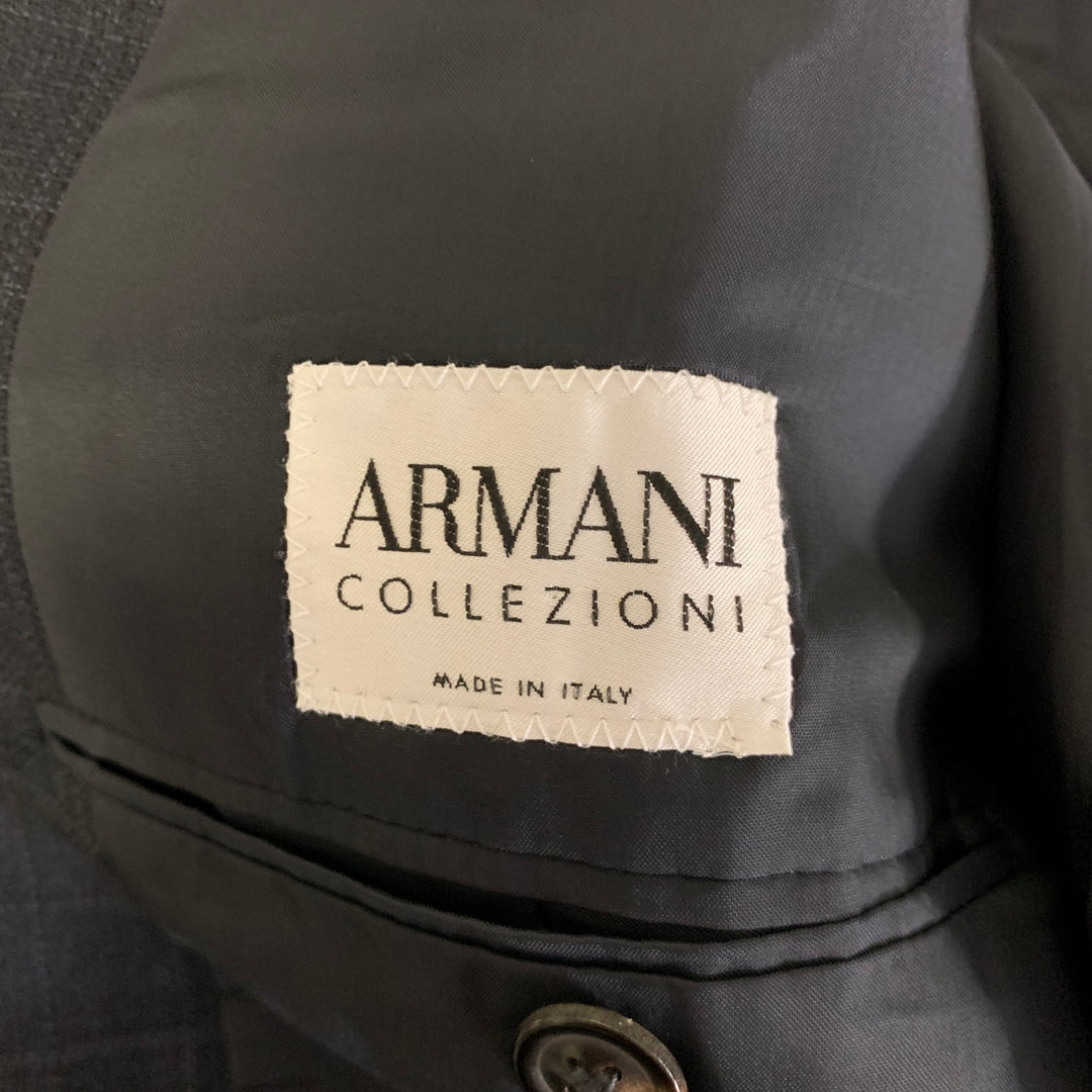 ARMANI COLLEZIONI Size 44 Navy Plaid Wool Notch Lapel Sport Coat