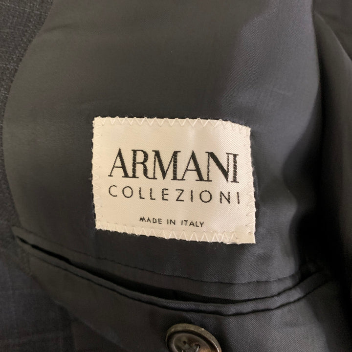 ARMANI COLLEZIONI Size 44 Navy Plaid Wool Notch Lapel Sport Coat