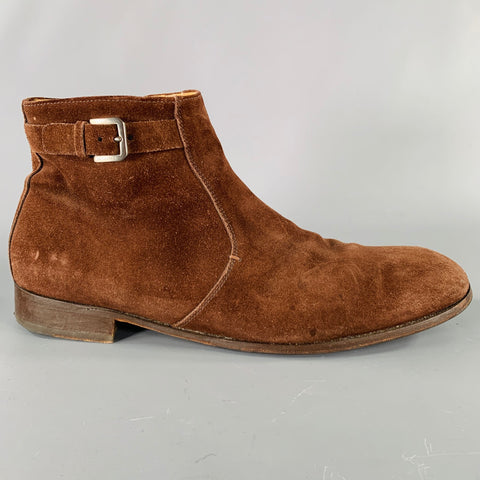 JIL SANDER Size 11 Brown Suede Side Zipper Boots