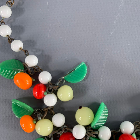 MIRIAM HASKELL 1920s White Multi Color Fruit Beaded Art Deco Choker Necklace