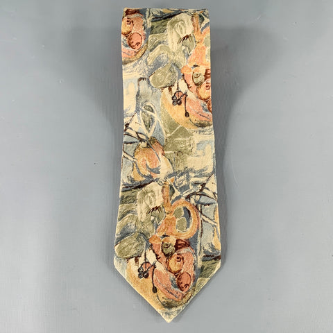 ERMENEGILDO ZEGNA Green Blue Abstract Silk Tie