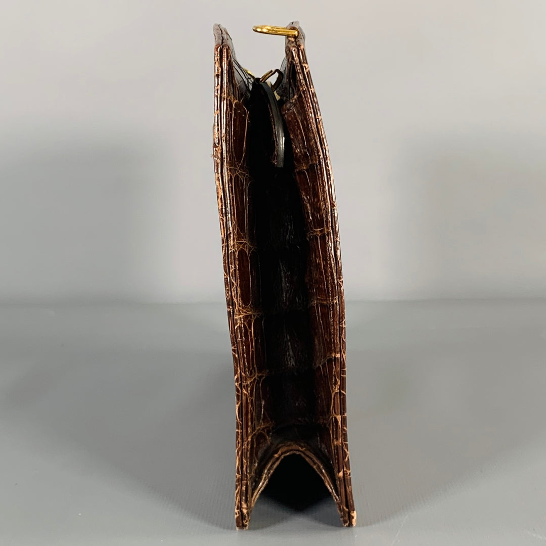 LANA MARKS Brown Alligator Textured Clutch