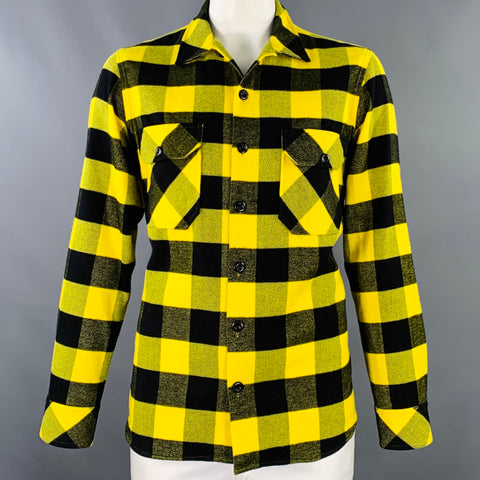 SANDRO Size XXL Yellow Black Buffalo Plaid Cotton Long Sleeve Shirt