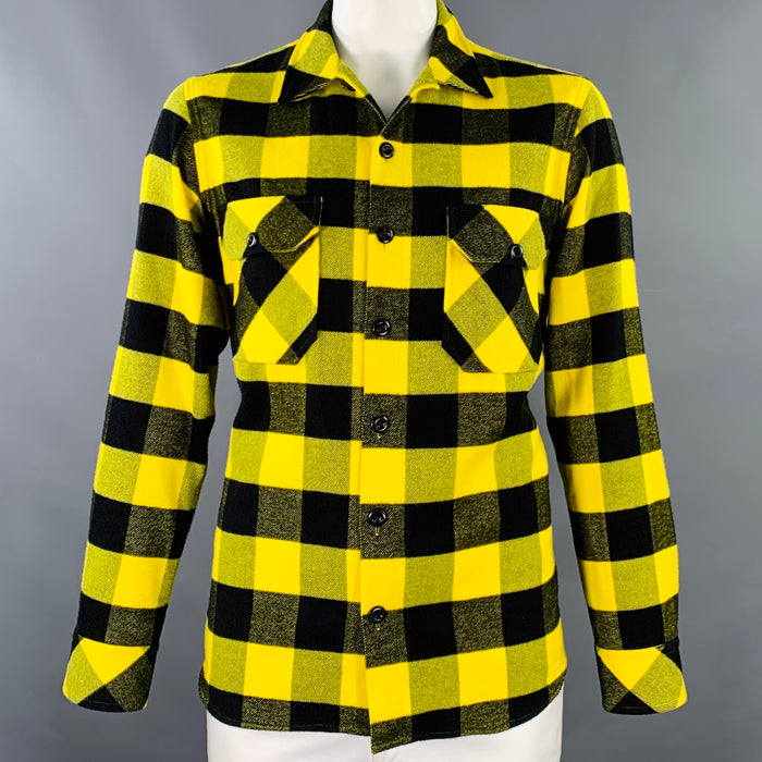 SANDRO Size XXL Yellow Black Buffalo Plaid Cotton Long Sleeve Shirt