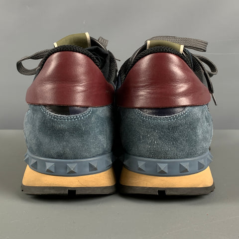 VALENTINO Size 11 Navy Grey Camo Leather Low Top Sneakers
