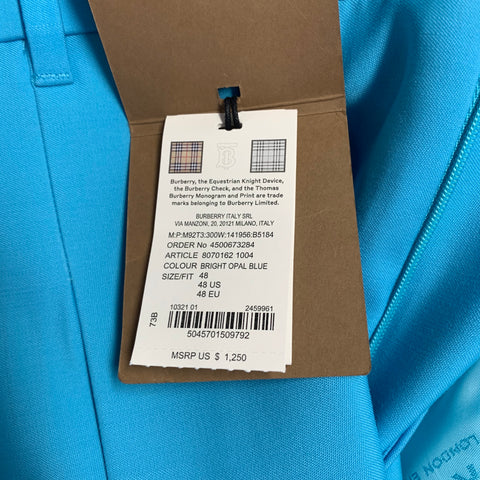 BURBERRY Size 38 Aqua Wool Peak Lapel Double Breasted Suit