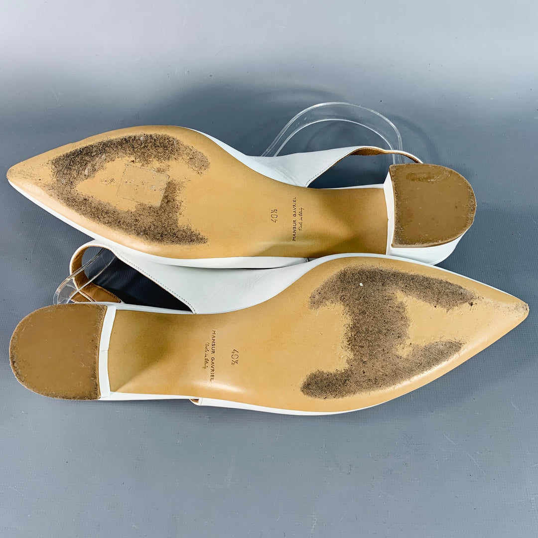 MANSUR GAVRIEL Size 10.5 White Leather Slingback Chunky Heel Pumps